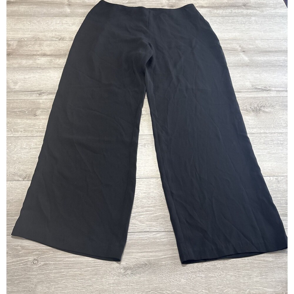 Eileen Fisher L Black Signature Georgette Crepe Stretch Side Zip Wide Leg Pants